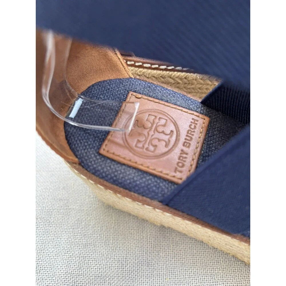 TORY BURCH ESPADRILLES SIZE 8.5 M FABRIC LEATHER BLUE SOLID